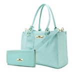 Kit Com 2 Bolsas Femininas Transversais e 1 Carteira Verde Água
