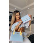 Kit Com 2 Bolsas Femininas Transversais e 1 Carteira Azul e Rosa Bebê
