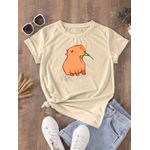Camiseta Estampada Frente Capivara Comendo Matinho