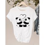 Camiseta Estampada Frente Casal Urso Panda Coração
