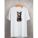 Camiseta Estampada Frente Gatinho Colorido Aquarela