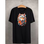 Camiseta Estampada Frente Lobo Colorido Aquarela