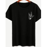 Camiseta Estampada Frente Rock N Roll Hand Sign