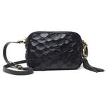 Bolsa Pequena em Couro de Pirarucu (Arapaima gigas) Preto Esc. Natural 