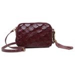 Bolsa Pequena em Couro de Pirarucu (Arapaima gigas) Vinho Esc. Natural 