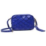 Bolsa Pequena em Couro de Pirarucu (Arapaima gigas) Azul royal Esc. Natural 