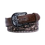 Cinto Ponteira e Detalhe em Jacaré (Caiman Yacare) - Tabaco Bordado a Mão