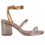 SANDALIA TRES TIRAS SALTO BLOCO- PRATA OURO LIGHT
