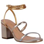 SANDALIA TRES TIRAS SALTO BLOCO- PRATA OURO LIGHT