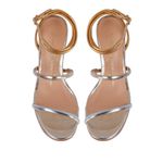 SANDALIA TRES TIRAS SALTO BLOCO- PRATA OURO LIGHT