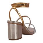 SANDALIA TRES TIRAS SALTO BLOCO- PRATA OURO LIGHT