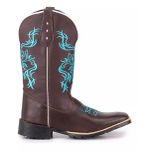 Bota Texana Feminina Tatu Virado Bico Quadrado Bordado Tribal Azul