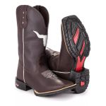 Bota Texana Masculina Marrom Touro Vazado Tatu Virado Bico Quadrado 