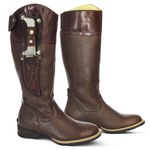 Bota Hípica Masculina Couro Floater Chocolate e Dallas Pinhão Com Faca Acoplada – Tatu Virado