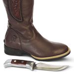 Bota Hípica Masculina Couro Floater Chocolate e Dallas Pinhão Com Faca Acoplada – Tatu Virado