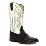 Bota Texana Exótica Masculina Couro Jacaré Preto e Floater Marfim – Tatu Virado 