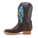 Bota Texana Exótica Masculina Couro Jacaré Tabaco e Dallas Café Bordado Indio – Tatu Virado 
