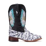 Bota Texana Exótica Masculina Couro Pirarucu Cinza com Floater Preto – Tatu Virado 