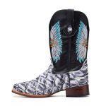 Bota Texana Exótica Masculina Couro Pirarucu Cinza com Floater Preto – Tatu Virado 