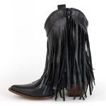 Bota Texana Feminina Couro Dallas Preto Com Franjas – Tatu Virado 