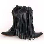 Bota Texana Feminina Couro Dallas Preto Com Franjas – Tatu Virado 