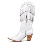 Bota Texana Feminina Couro Floater Branco com Franjas e Strass – Tatu Virado 