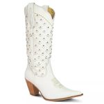 Bota Texana Feminina Couro Floater Branco com Strass – Tatu Virado 