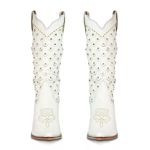 Bota Texana Feminina Couro Floater Branco com Strass – Tatu Virado 