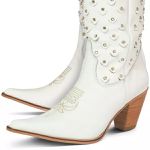Bota Texana Feminina Couro Floater Branco com Strass – Tatu Virado 