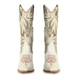 Bota Texana Feminina Couro Floater Branco e Floater Marfim Com Detalhe Laser - Tatu Virado 