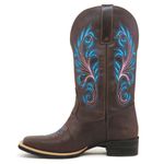 Bota Texana Feminina Couro Fóssil Café Bico Quadrado Florão Cruz – Tatu Virado
