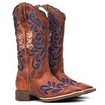 Bota Texana Feminina Couro Fóssil Croassant Com Detalhes Laser Bico Quadrado – Tatu Virado