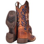 Bota Texana Feminina Couro Fóssil Croassant Com Detalhes Laser Bico Quadrado – Tatu Virado