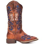 Bota Texana Feminina Couro Fóssil Croassant Com Detalhes Laser Bico Quadrado – Tatu Virado