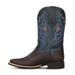 Bota Texana Masculina Couro Fóssil Café e Azul – Tatu Virado