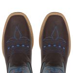 Bota Texana Masculina Couro Fóssil Café e Azul – Tatu Virado