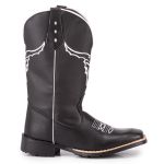 Bota Texana Masculina Preta Bordado Boi Tatu Virado Bico Quadrado 