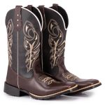 Bota Texana Cano Alto Marrom Tatu Virado Bico Quadrado