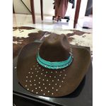 Chapéu Feminino Feltro Premium 30x Country Strass e Bandinha Azul Marcatto