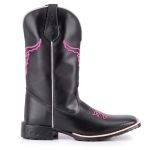 Kit - Bota Texana Feminina Preta Bordado Boi Rosa Bico Quadrado + Boné tatu Virado 