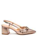 SCARPIN SLINGBACK COM SALTO BLOCO METALIZADO PRATA VELHO