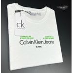Camiseta CK Malha Sofit Branca Com Escritos Preto e Verde