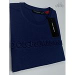 Camiseta Dolce e Gabbana Malha Tanguis Pima Azul Marinho Com Escrito Alto Relevo