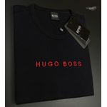 Camiseta Hugo Boss Malha Sofit Preta Com Escrito Em Vermelho