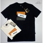 Camiseta Hugo Boss Malha Tanguis Pima Preta Com Desenhos Retângulos