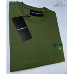 Camiseta Básica Armani AX Malha Tanguis Pima Verde Bandeira Detalhes Bordado 