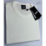 Camiseta Hugo Boss Malha Tanguis Pima Off-White Com Emborrachado no Meio em Branco