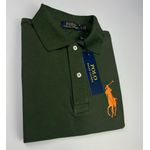 Camiseta Gola Polo Ralph Lauren Piquet Pima Verde Musgo Bordado Laranja