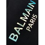 Camiseta Balmain Malha Soft Pima Preta Detalhes Holografico