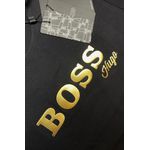 Camiseta Hugo BSS Malha Pima Peruana Preta Aplicação Dourada